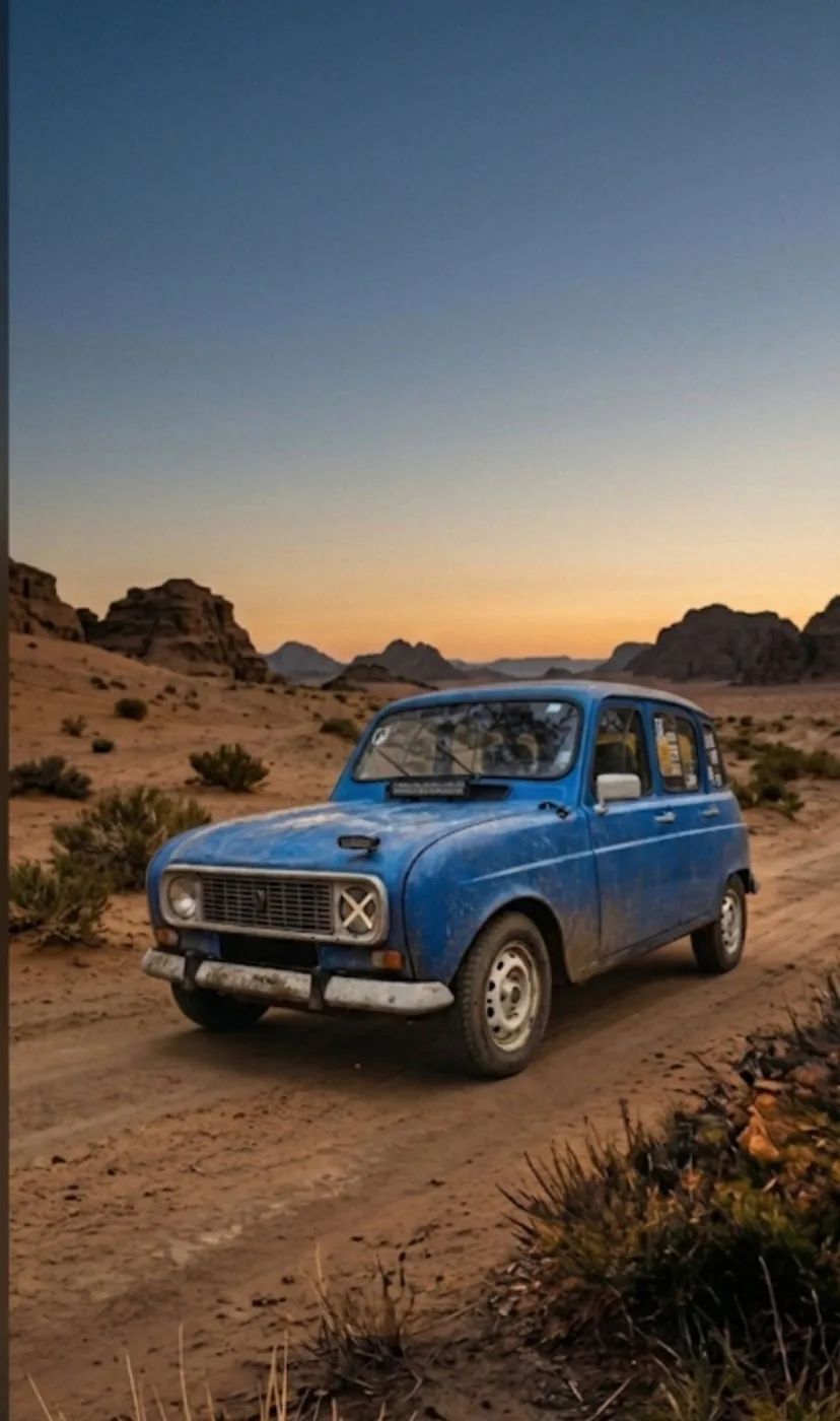 Renault 4 bleue en configuration aventure